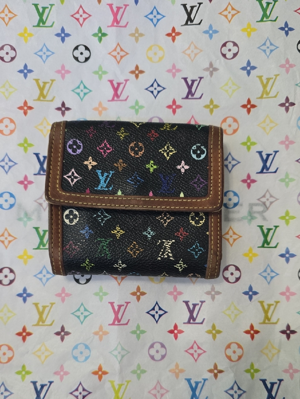 Louis Vuitton Takashi Murakami Multicolore Monogram Elise wallet in black
